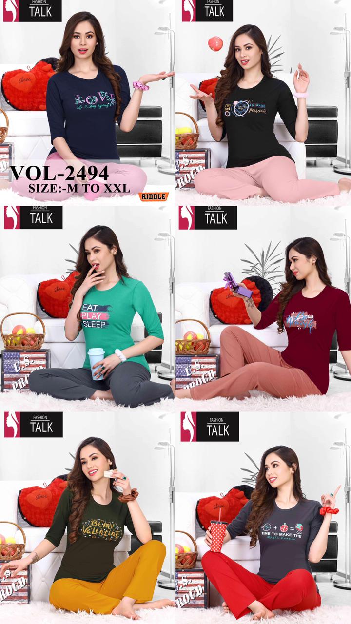 Ft Riddle 2494 Latest Night Wear Hosiery cotton Night Suits Collection